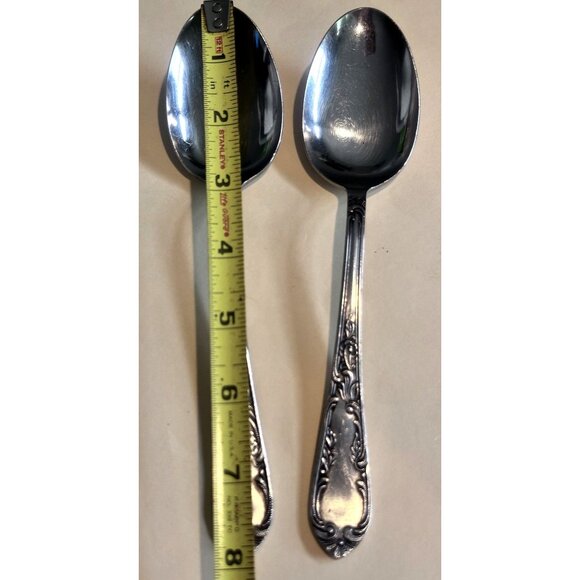 Vtg Amefa Holland Stainless Set Large Serving Spoons Satin Scroll Leaf Flatware - Picture 4 of 10
